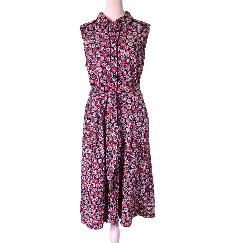 Boden Sleeveless Midi Dress in Navy with Pink Floral Print
